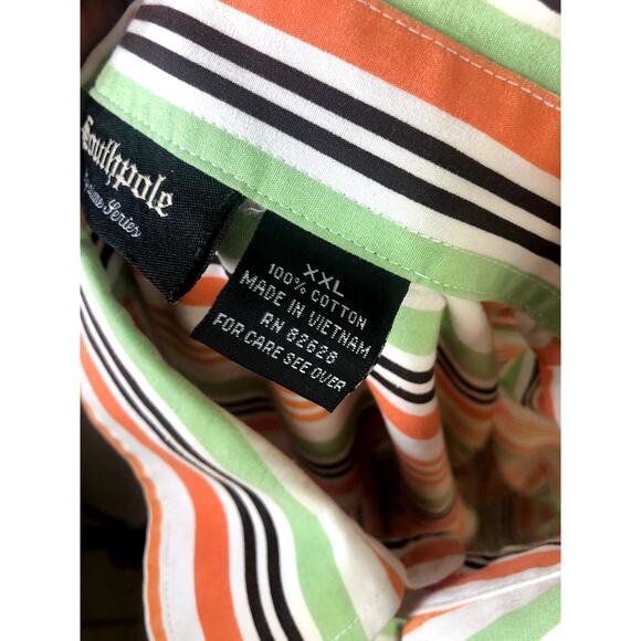 South Pole Men's Button Down Shirt Size XXL Long Sleeve White Orange Cotton - Picture 9 of 13